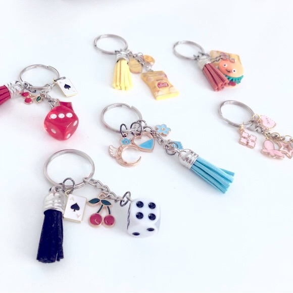 New Enamel Charm Dangling Keychain Tassel Pastel Rose Heart Butterfly Star Gifts - Picture 3 of 4